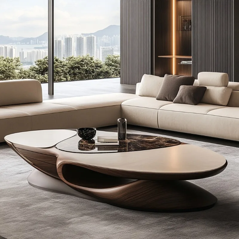 Mesas de centro de madera para sala de estar, mesas de centro de diseño marrón de lujo para sala de estar, mesas de centro modernas, muebles para el hogar