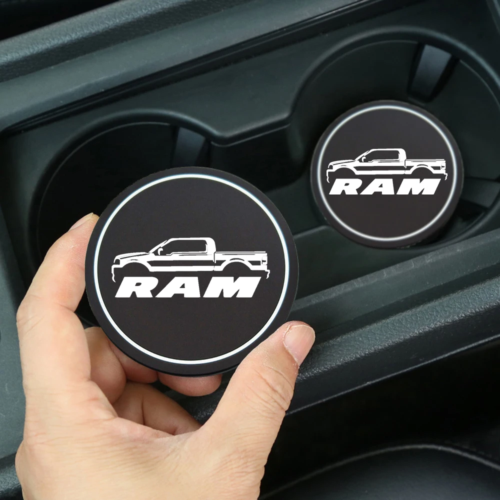 2Pcs Car Coasters Water Cup Slots Non-Slip Mat Waterproof Water Cup Mat Drink Pad For  Dodge Ram 1500 2500 3500 Car Accessories