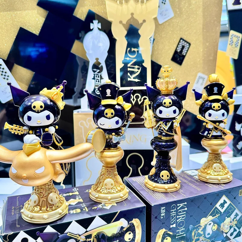 Genuíno sanrio anime figuras caixa cega kuromi série kuromi xadrez bonecas caixa mistério bonito quarto ornamentos meninas presente de natal