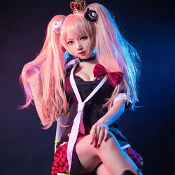 Danganronpa Uniform Cafe Red Plaid Dress Anime Enoshima Junko Cosplay Costumes Lady Outfit Cute Double Tail Braid Wig Character