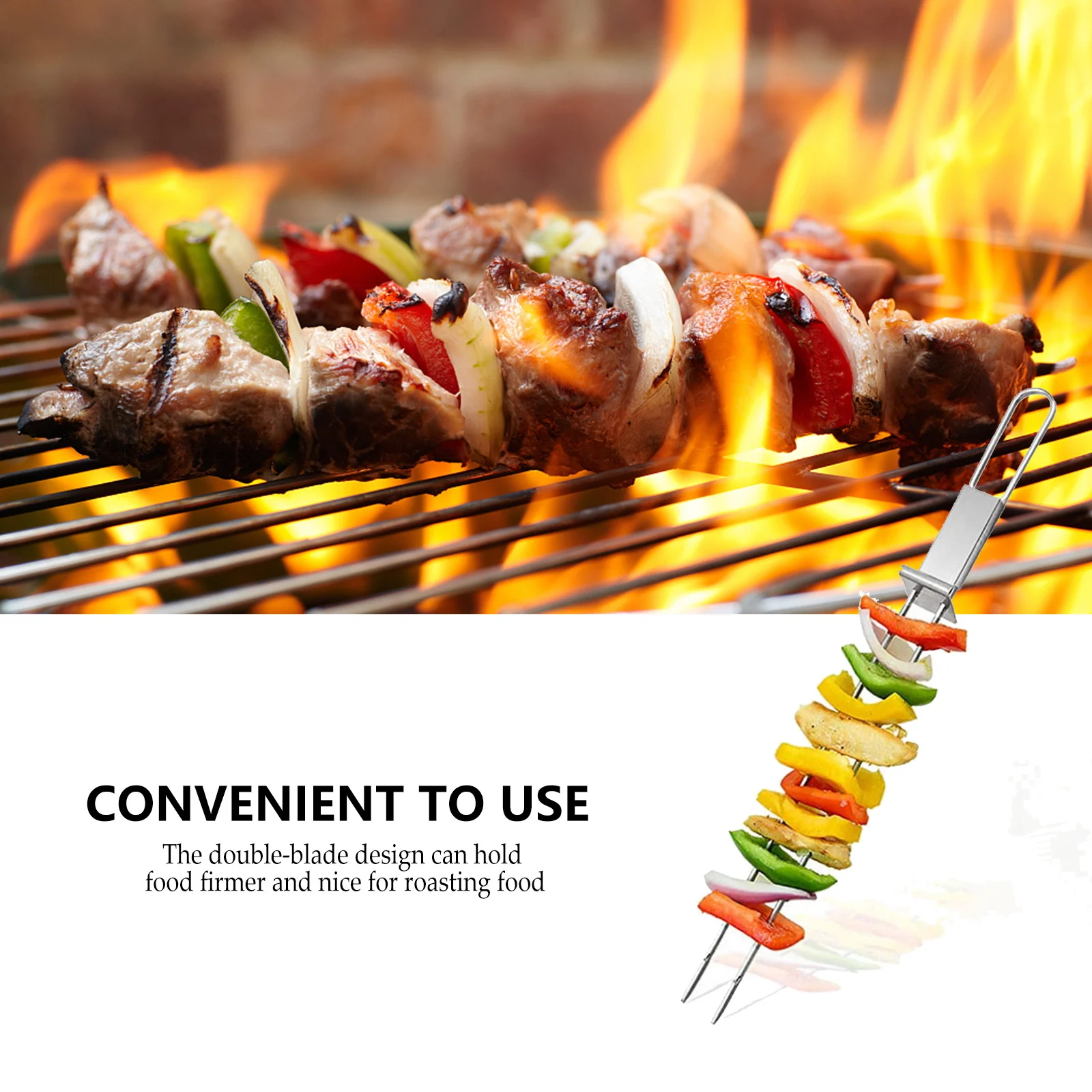

1Pcs Stainless Steel Bbq -Shaped Barbecue Skewer Double Prong Rustproof Reusable Practical Bbq Cooking Tools