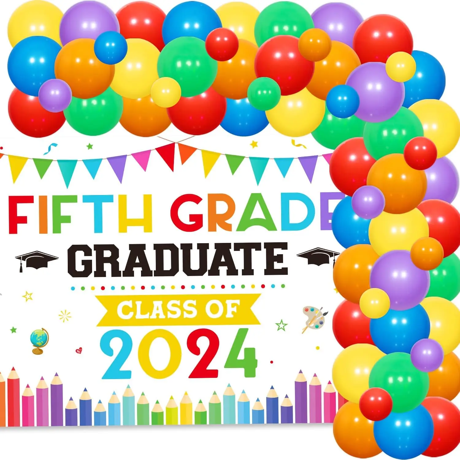 

Sursurprise 84PCS Fifth Grade Grad Class of 2024 Photo Booth Props Background with Balloon Kit Banner Graduation Party Supplies