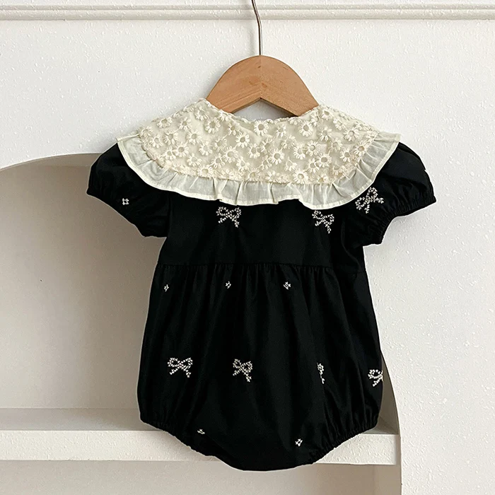 2025 neue Sommer Neugeborenen Baby Mädchen Strampler 0-24 M Baby Mädchen Kleidung Spitze Kragen Baumwolle Stickerei Bogen kleinkind Baby Mädchen Overall – Detail 3