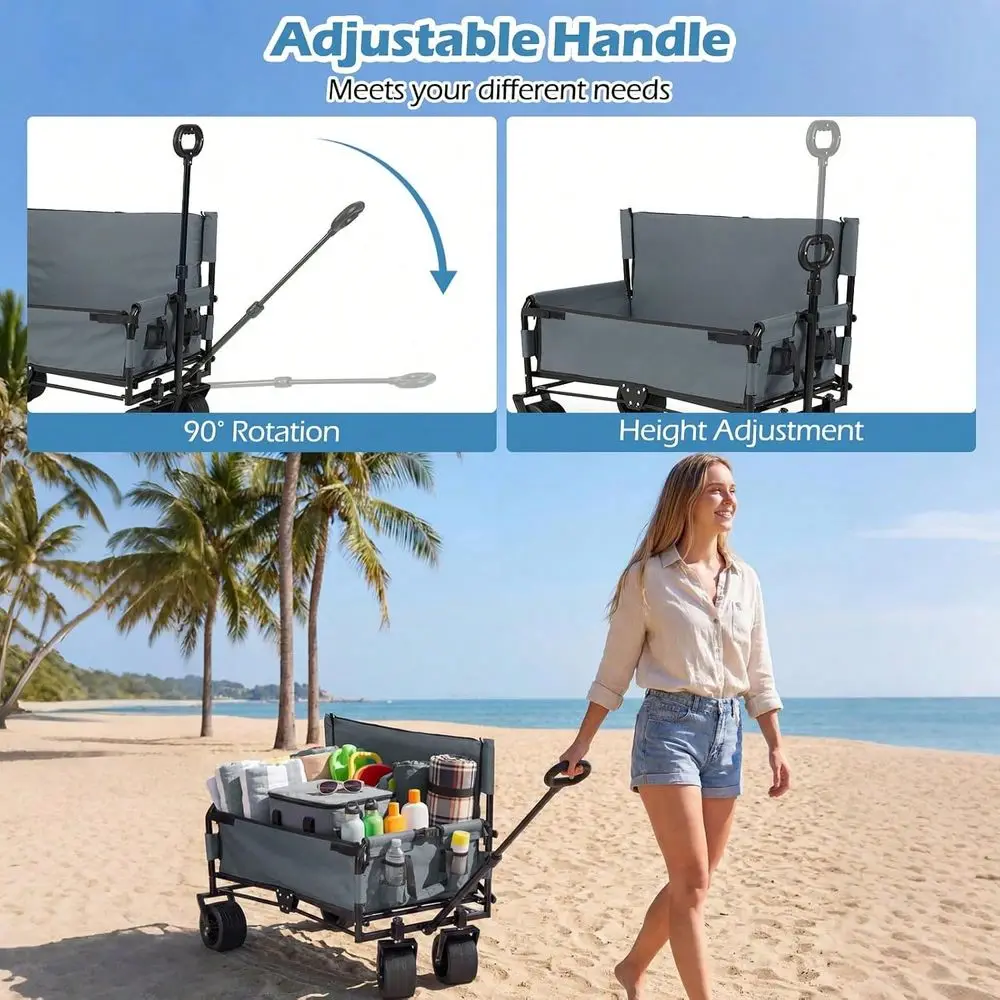 Wagon Bench Seat Combo, Collapsible Folding Beach Cart With Adjustable Push Pull Handle, Soft Cushions AllTerrain Wheels, Heavy - view 5