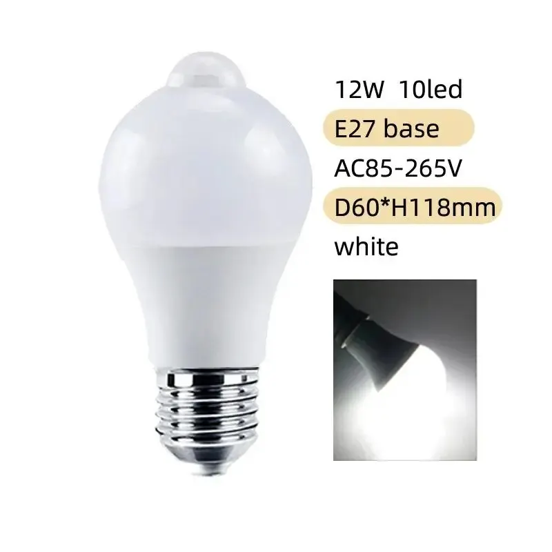 PIR Bewegingssensor LED Gloeilamp 12W E27 Slimme Lamp Bewegingsgeactiveerd AAN/UIT Thuisverlichting Lamp voor Thuis Trap - afbeelding 1