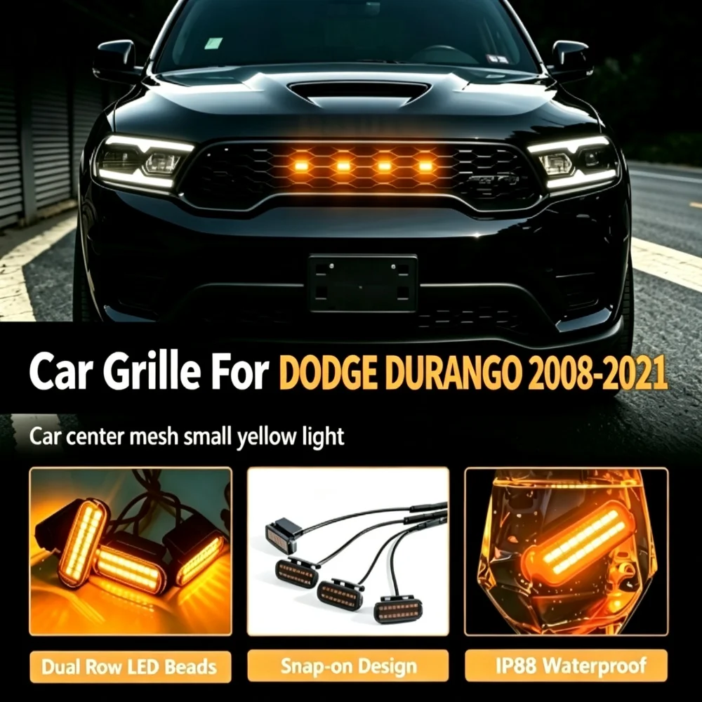 4/5/6/8pcs For DODGE DURANGO 2008-2021 Center Front Grille Small Amber Light Front Grille Lights Daytime Running Warning Light