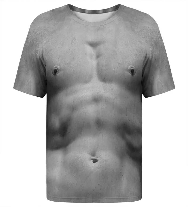 Stone Sculpture Human Muscle Contour T-Shirt, Retro Marble Sculpture Muscle Torso Art Pattern Novel Print Crew Neck T-Shirt