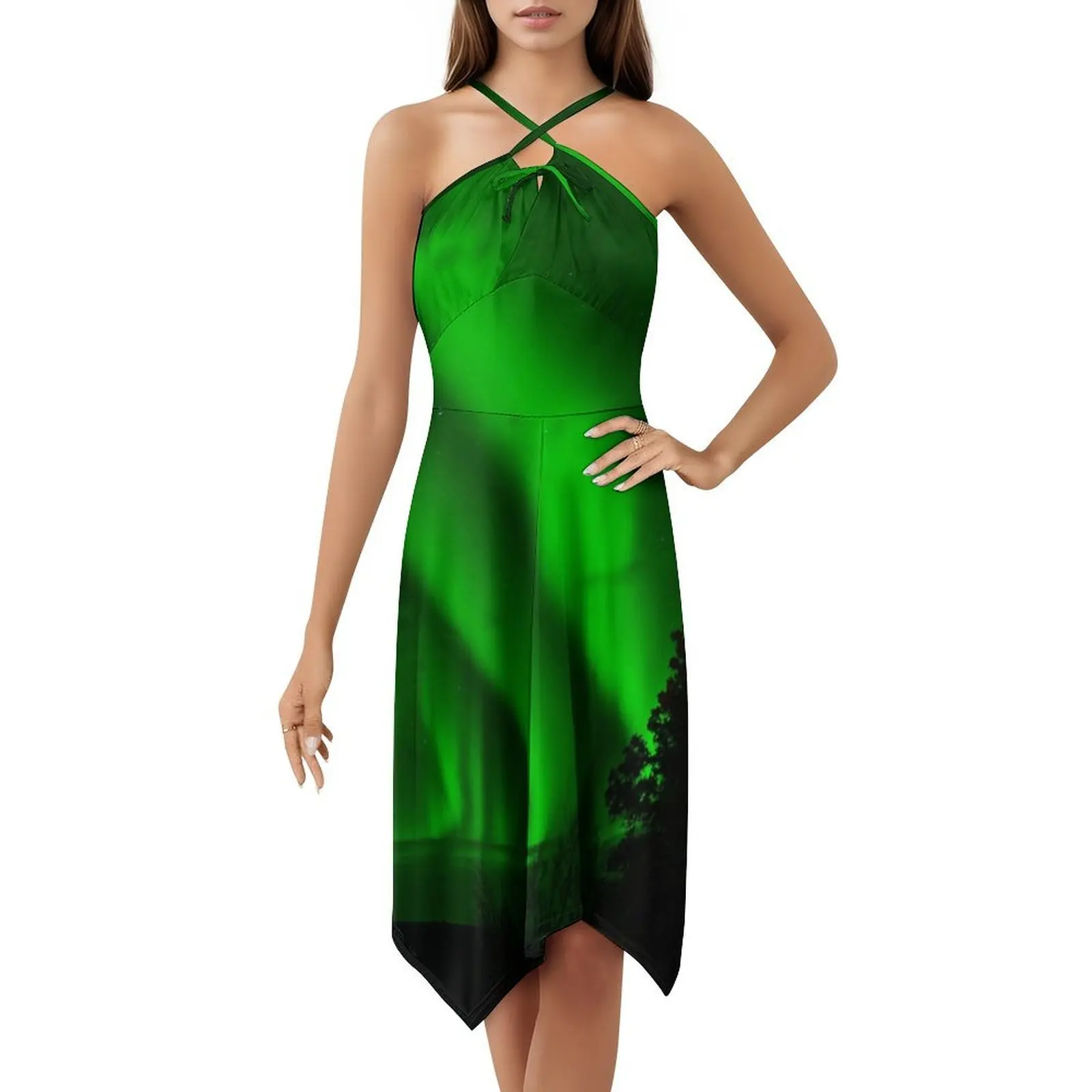 فستان أورورا بورياليس المثير للإجازات للنساء على الشاطئ وحفلات أعياد الميلاد فستان قصير أورورا بورياليس سكاي داون ملابس نسائية