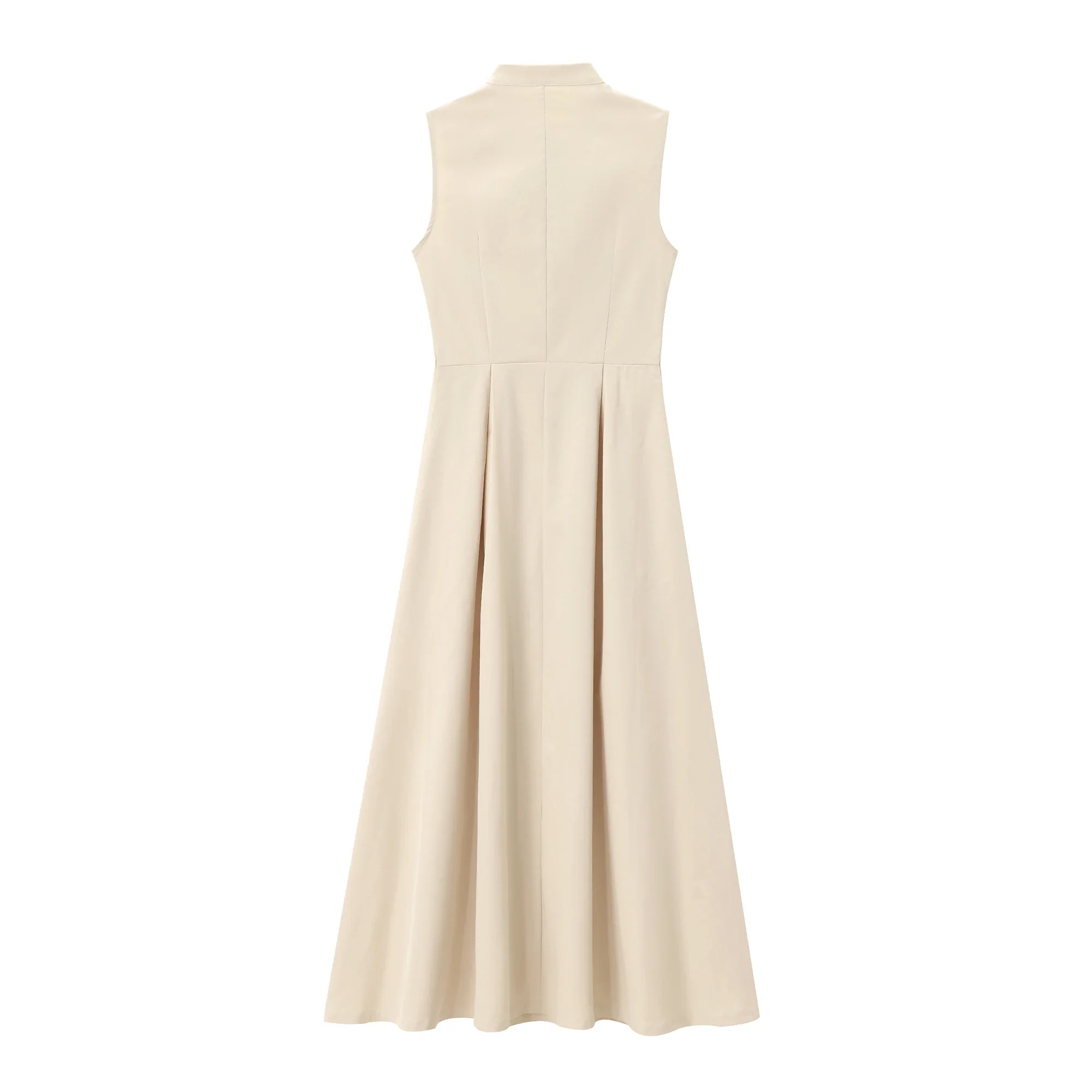 Women Sleeveless Pleated Women Maxi Long Skirt Summer Front Zipper Pockets Slim A Line Big Hem Female Dress Y2K Holiday Dress