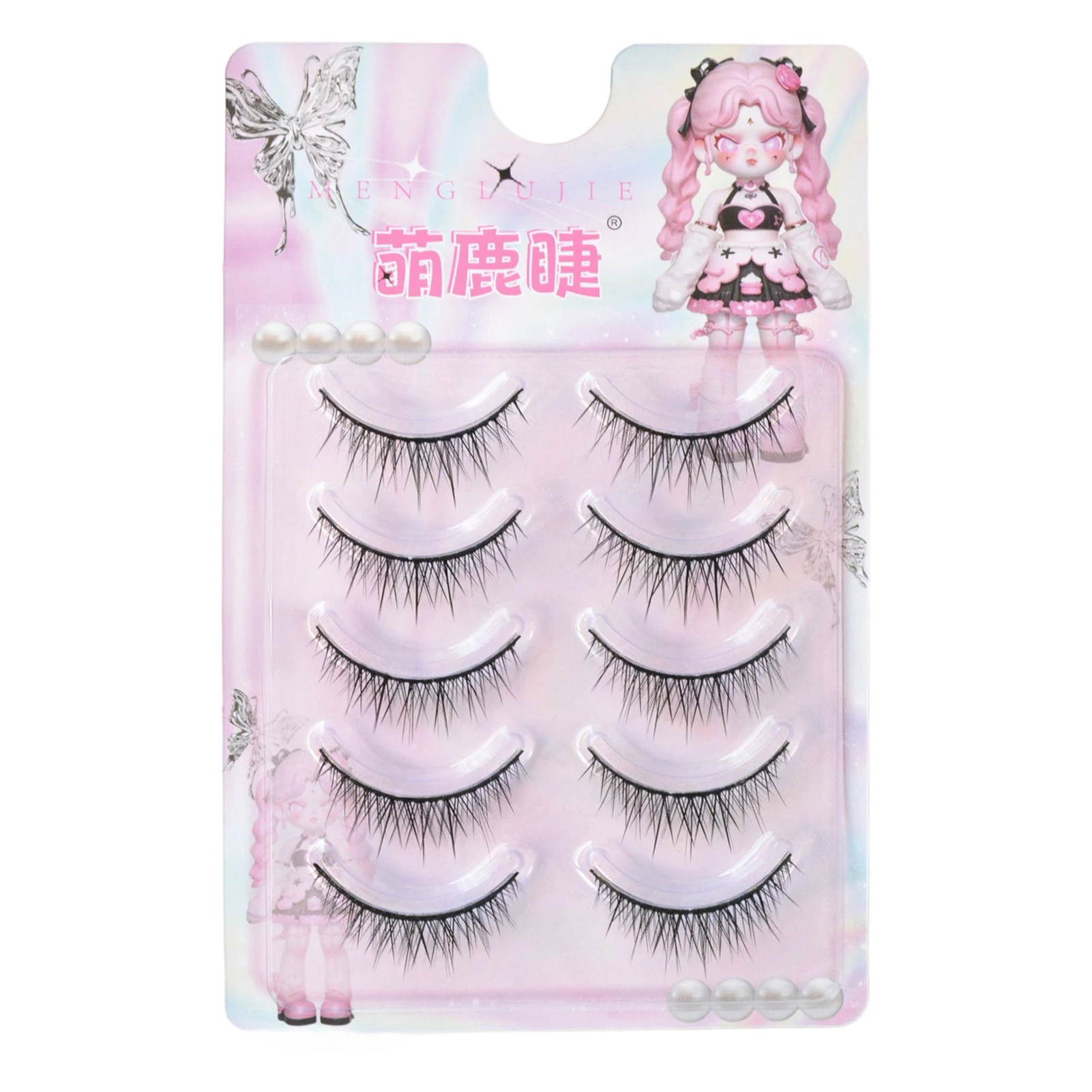 5 Paar falsche Wimpern für Cosplay, Wispy-Wimpernverlängerung, vergrößern Sie Ihre Augen mit hartem Band, natürliches Make-up, Party, Alltag, koreanischer Stil – Detail 7