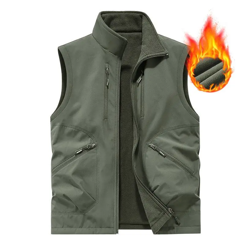 

Outdoor Fleece Tooling Vest Fleece Sweater Double-sided Wear Winter And Autumn Photography Fishing Vest Jacket Work Clothes Men