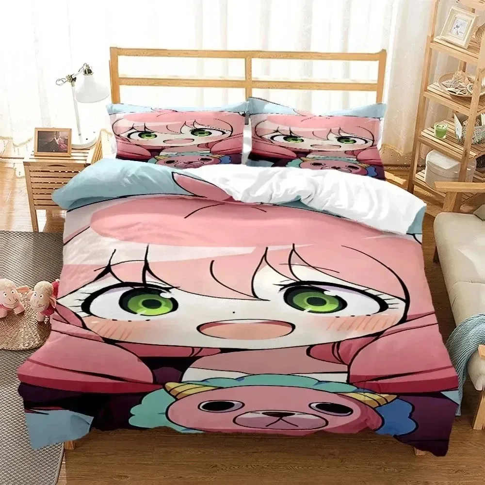 Anime Spy × Family Anya Bedding Set Boys Girls Twin Queen Size Duvet Cover Pillowcase Bed Kids Adult Fashion Home Textileextile