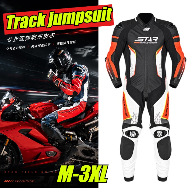 One‑Piece Genuine Leather Motorcycle Racing Suit Men Professional Track Competition Anti‑Fall Motorbike Protective Riding Gear