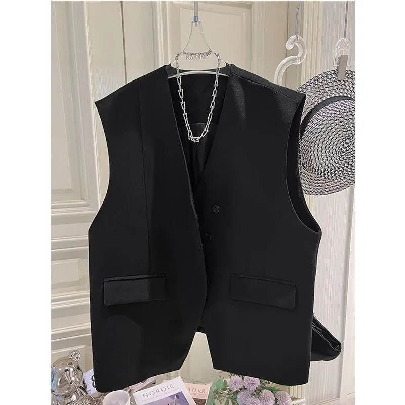 

2025 New Women Fashion Brown Single Breasted Sleeveless Jacket Vintage V-Neck Vests Female Office Lady Waistcoat