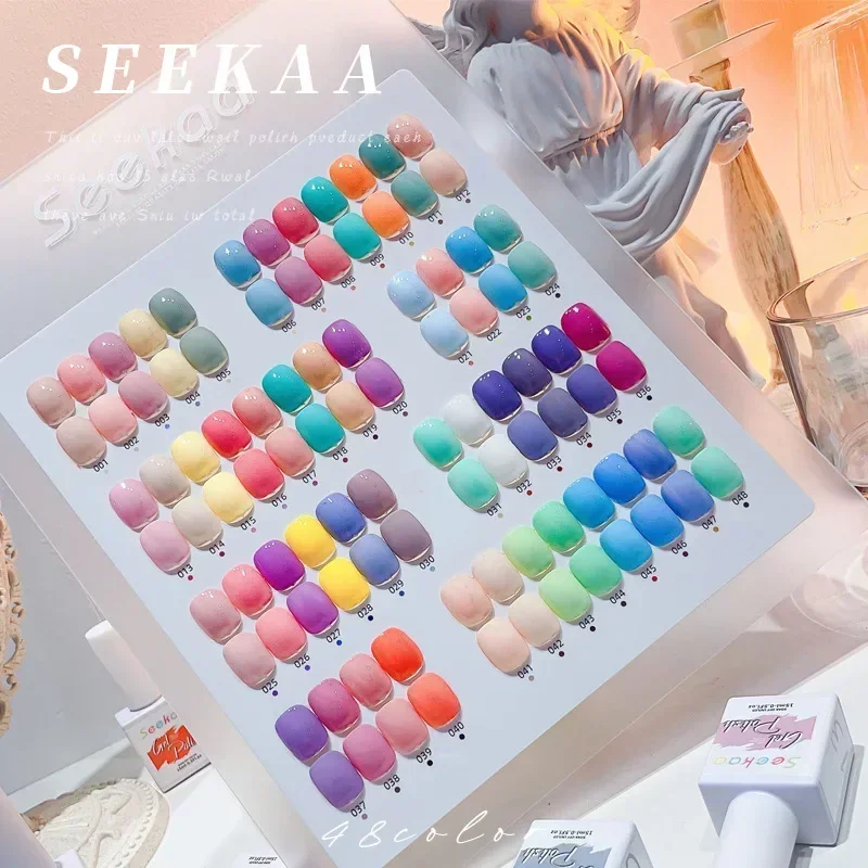 Ice Cream Macarons Gel Nail Polish 48 Colors  Glitter Semi Permanent Hybrid Gel Varnish Base Top Coat Soak Off UV LED Nail Art