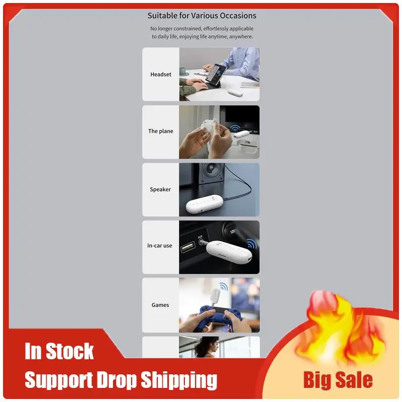 أفضل العروض سماعة لاسلكية تعمل بالبلوتوث 5.1 استقبال الارسال محول 3.5 مللي متر AUX ستيريو الارسال يدوي دعوة دعم TF بطاقة ل Ca
