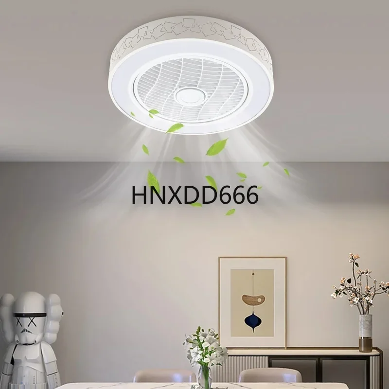 50cm Dimmable LED Ceiling Fan Light with Invisible Blades, 3-Color, 6-Speed, Enclosed Round Pendant Fan Chandelier