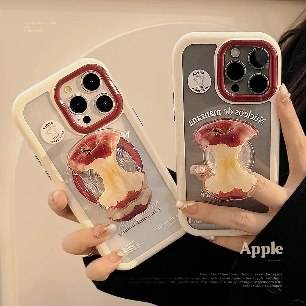 Apple core art Magnetic bracket transparent Phone Case For iPhone 16 15 14 13 12 Pro Max Xr 15 16 Plus Case Cute cartoon Cover