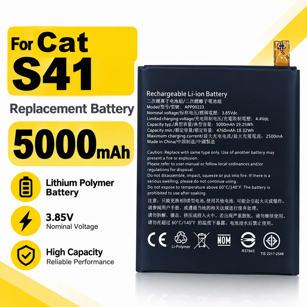 APP00223 5000mAh Li-ion Rechargeable Replacement Battery For CAT Caterpillar S41 Mobile Phone Internal Battery Repair Component