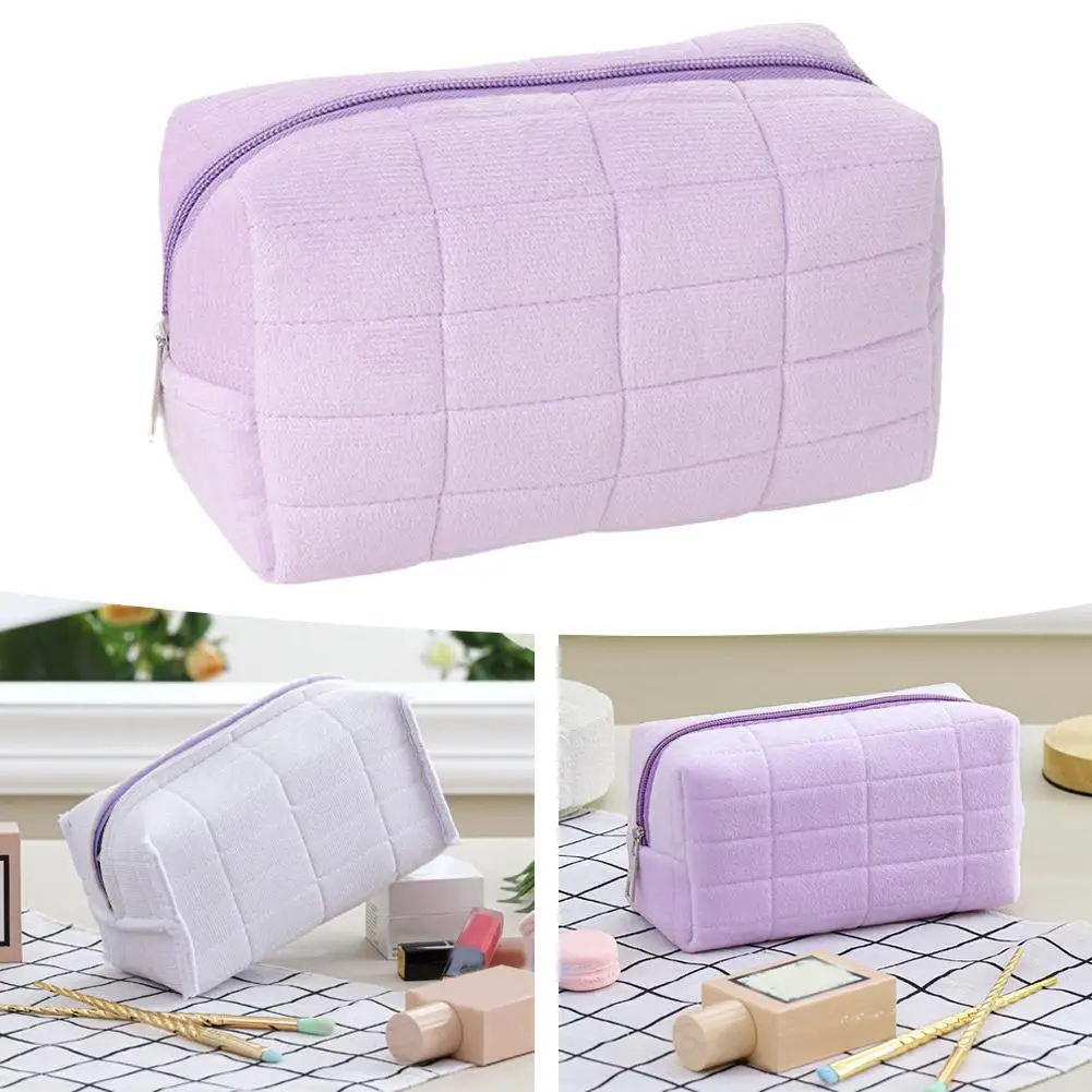大型固体毛皮化粧品収納袋女性ジッパー化粧オーガナイザーハンドバッグ文具鉛筆ケース旅行メイクアップバッグ