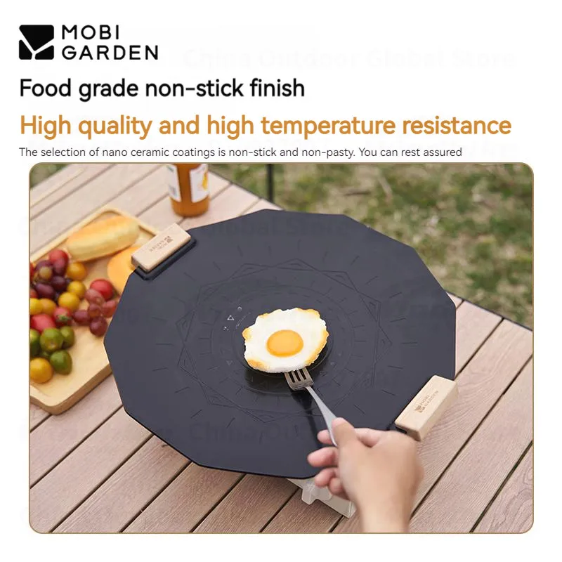 MOBI GARDEN Camping Kitchen Polygonal Frying Pan Aluminum Alloy Flat Non-stick Pan Outdoor Picnic Barbecue Cooking Utensil