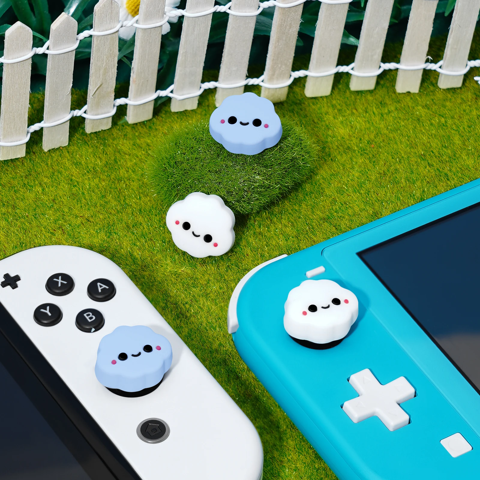 4 pezzi Thumb Grip Caps per Nintendo Switch Joy-Con, Cute clouds Silicone Joystick Cap cover accessori per Switch/OLED/Lite