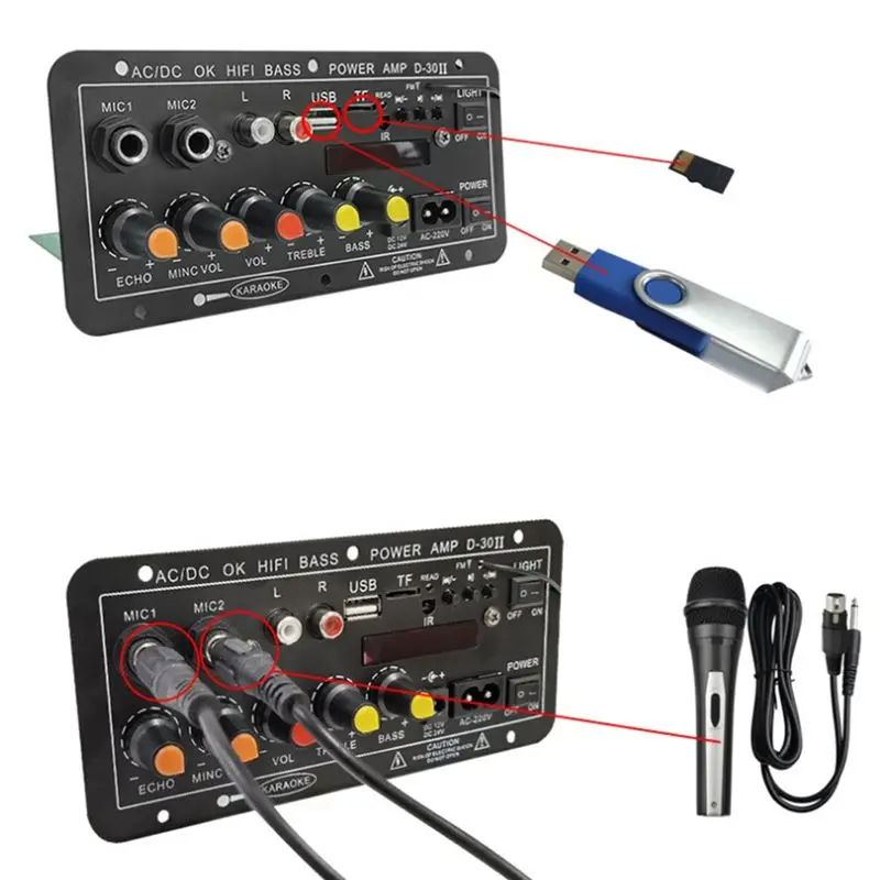 (Durable) 12V 24V 220V Digital Bluetooth Amplifier Board Subwoofer Dual Microphone Karaoke Amp Speaker Theater DIY 30W