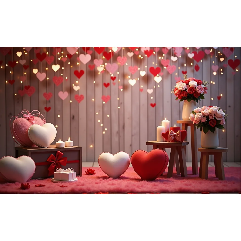 Happy Valentines Day Backdrop Balloon Love Heart Floral Photography Background Romantic Wedding Portrait Backdrop Party Decor