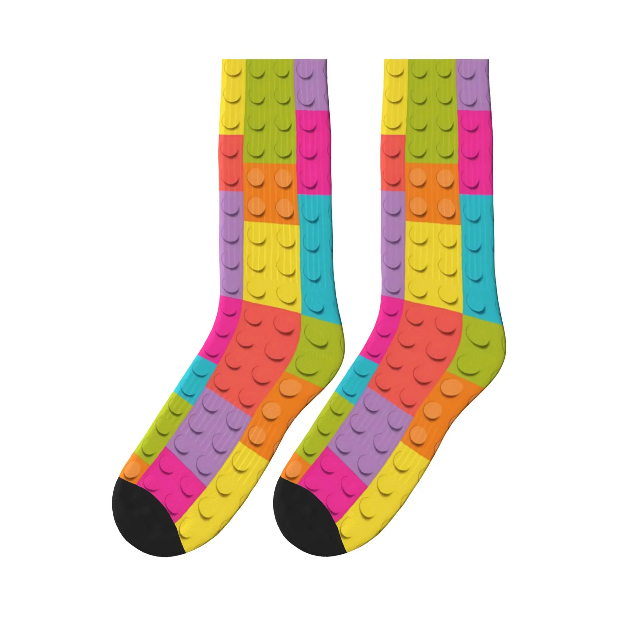 Pastel Neon Building Blocks Pattern Stockings Funny Socks Women Men Comfortable Socks Spring Running Custom Anti Bacterial Socks