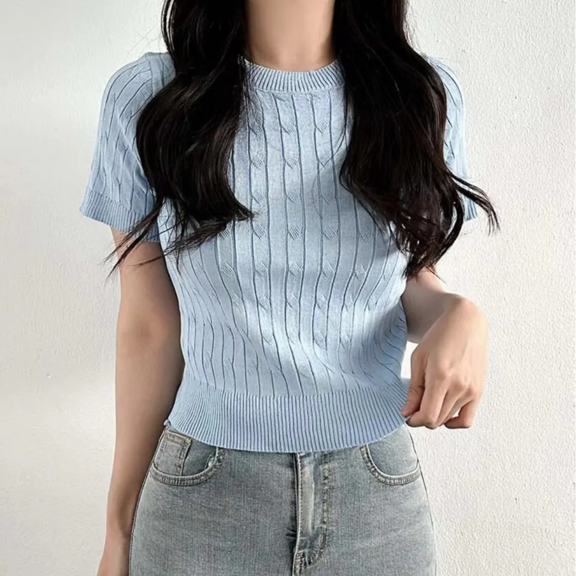 Gebreide damessweater rond Ne ort Sve Slim Fit Pure Color Design Summer Faion Inner Wear T-shirt ort Top