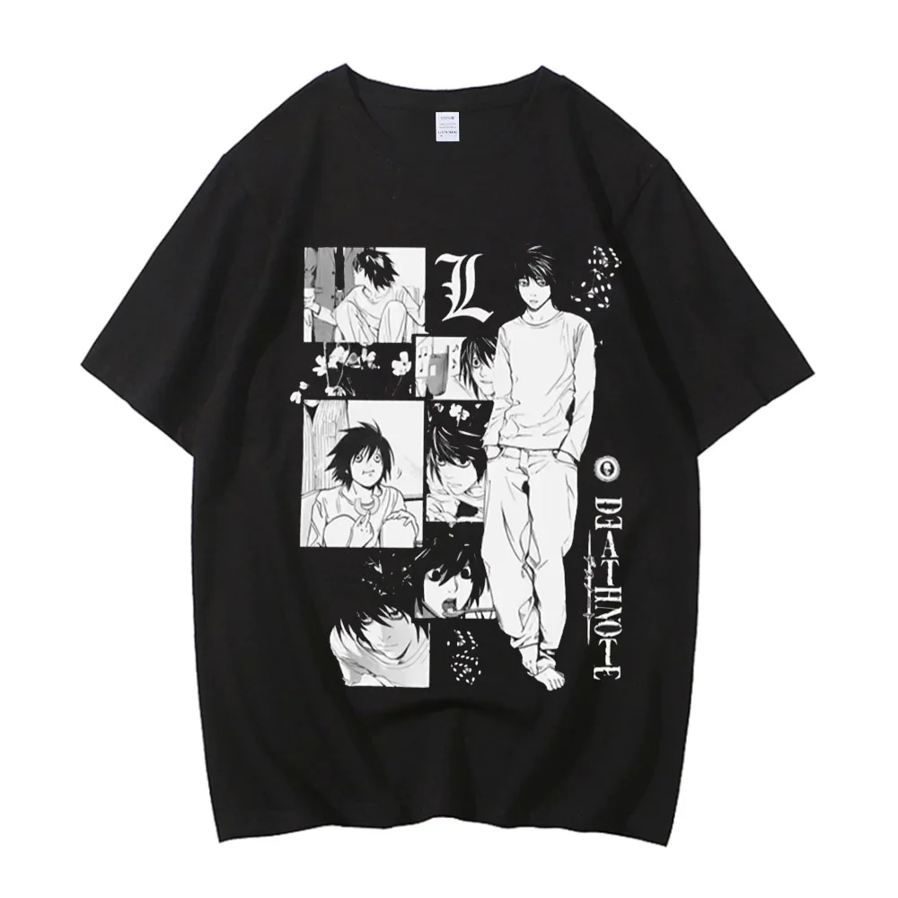 Manga DEATH NOTE T Shirts L Lawliet Graphic Print T-Shirts Washed Tshirt Short Sleeve 100% Cotton Soft Tee Men Women Clothes