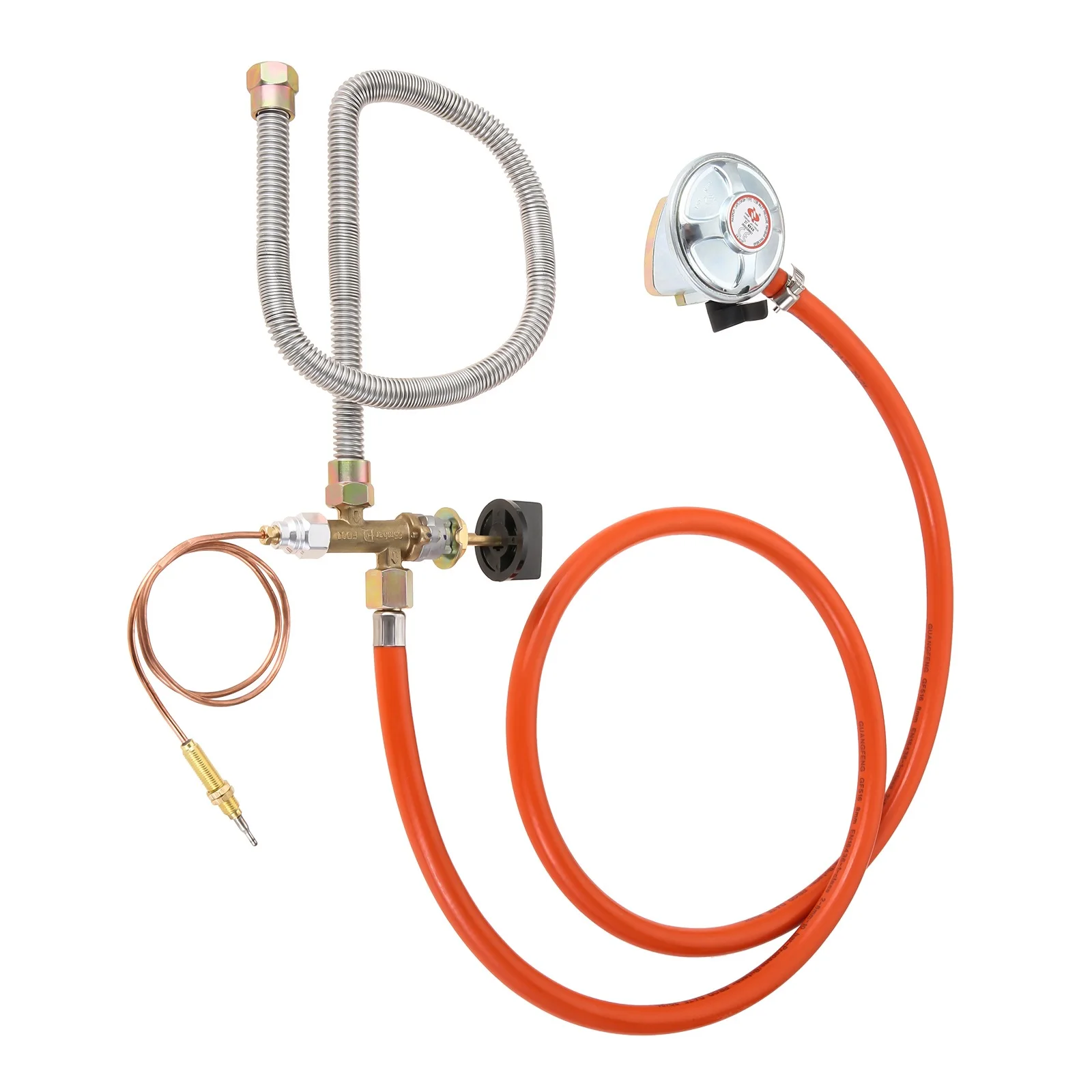 

Fire Pits BBQ Patio Propane Butane LPG Gas Hose 27mm Clip on 37Mbar 1.5Kgh Regulator 3/8" Thread Control Valve Thermocouple Kit