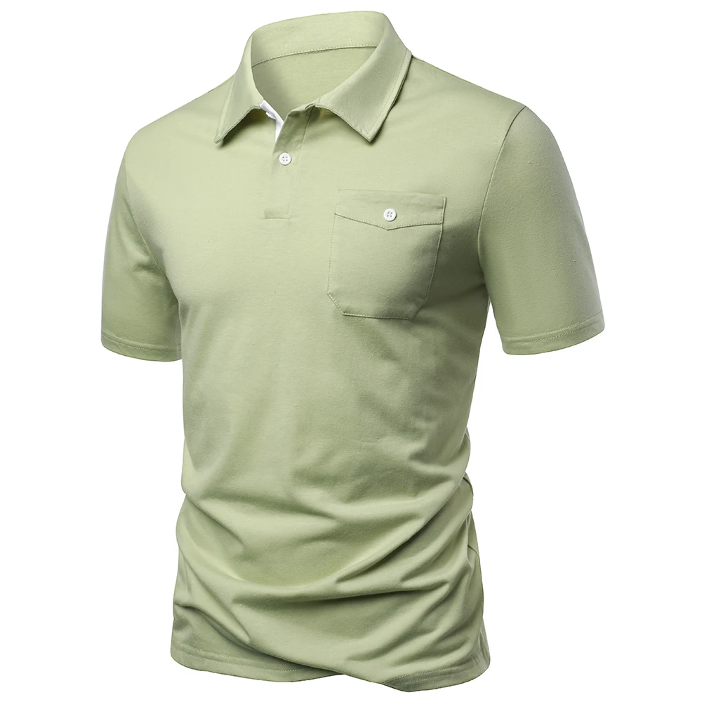 Men's Polo Shirt Solid Color Chest Pocket Men's Summer Shirt Business Leisure Style Fashion Men's Wear Tennis Men's Polo Shirt