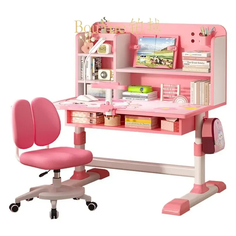 Blue Astronaut Kids Desk and Chair Set with Bookshelf Multifunctional Study Writing Table for Children Home Learning Station