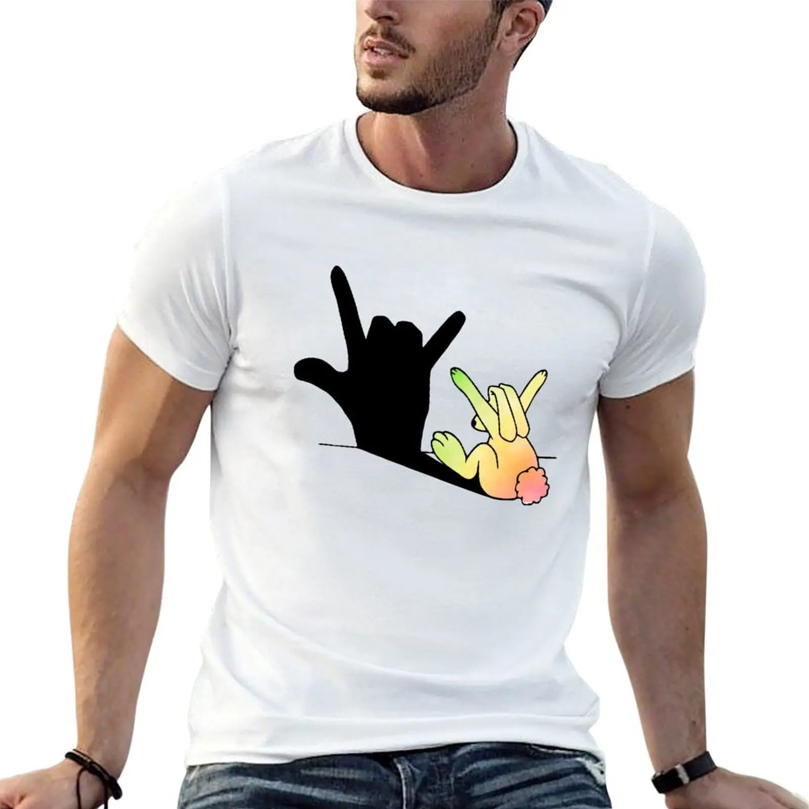 Rabbit Hand Shadow T-Shirt Casual Fashion Short Sleeve Cotton T-Shirt