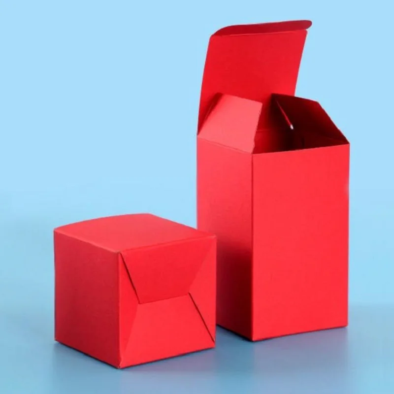 50Pcs Red Paper DIY Crafts Packing Box for Wedding Gift Soap Candy Packaging Small Perfume Bottle Foldable Pack Box