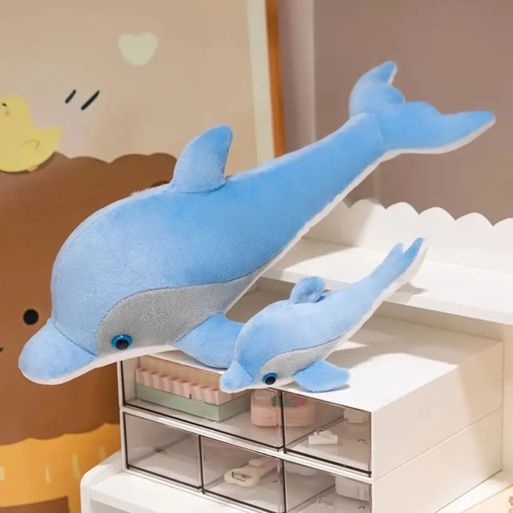 

Simulation Blue Dolphin Plush Toys PP Cotton Cute Dolphin Mom-Child Stuffed Toys Marine Life Soft Dolphin Sofa Pillow Boys Girls
