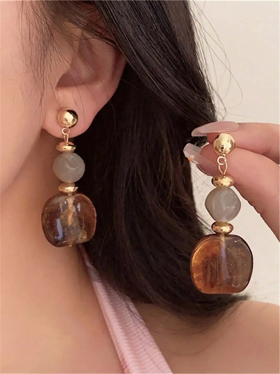 Vintage Asymmetrical Tie Dye Acrylic Long Pendant Earrings For Women Fashion Jewelry