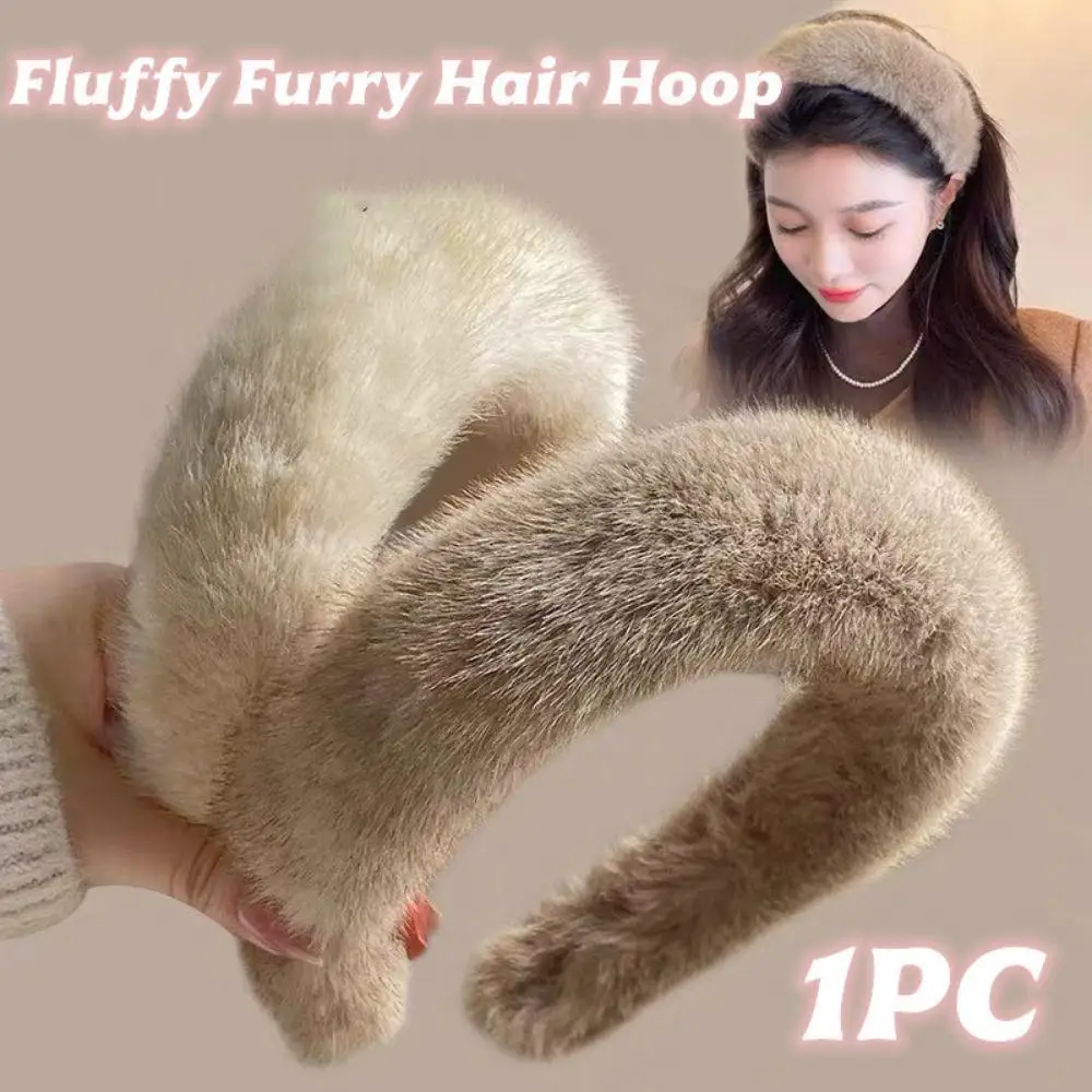 

2025 Winter Real Mink Fur Head Band Fashion Elegant Soft Fluffy Furry Hair Hoop Warm Imitation Mink Fur Headband Luxury Headwear