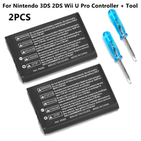 2PCS 2000mAh 3.7V Rechargeable Lithium-ion Battery for Nintendo 3DS 2DS Wii U Pro Controller + Tool NEW Pack Replacement