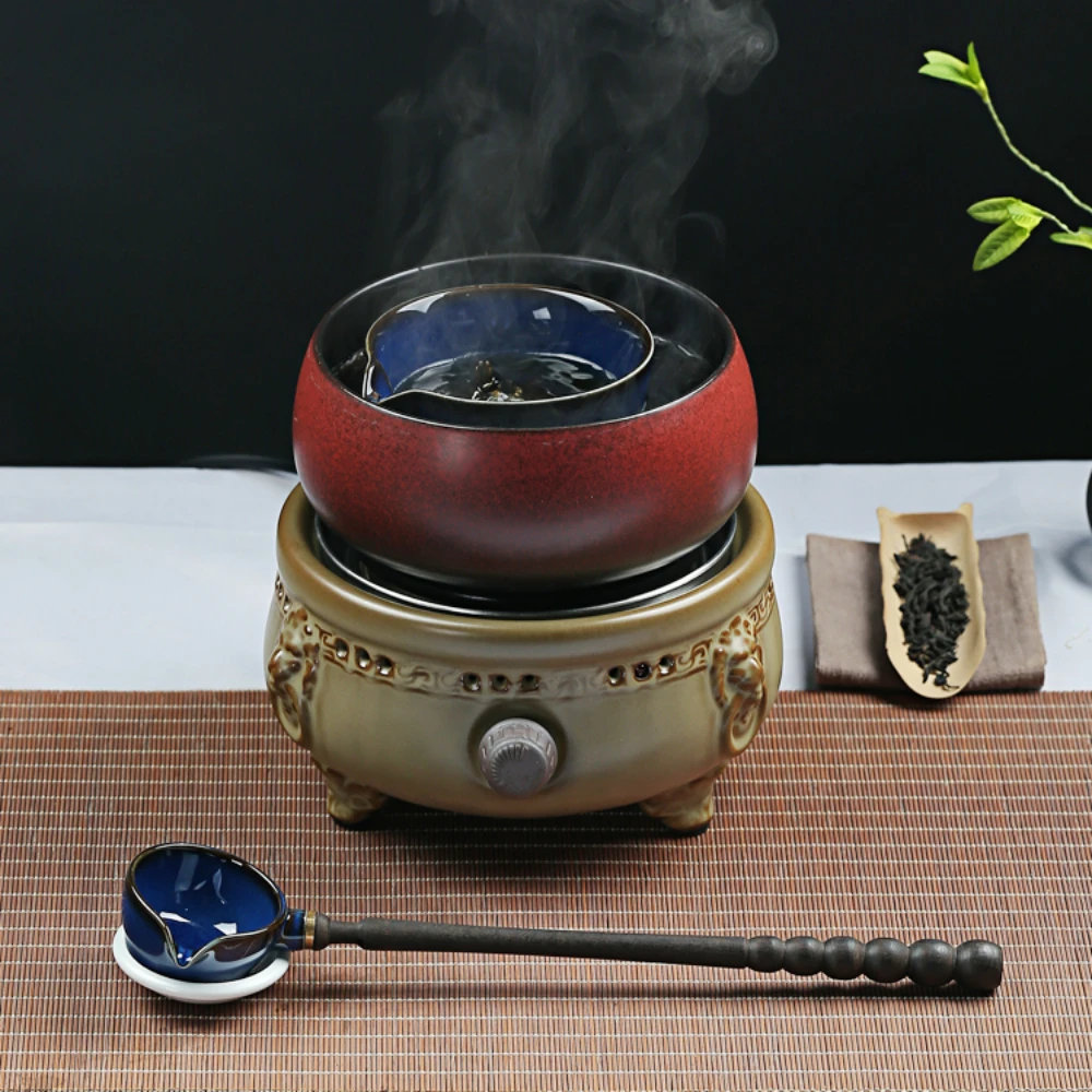 Tea Cooker Electric Ceramic Stove Retro Style Ceramic Pot Chinese Style Burning Stove Black Tea Pu'er Tea White Tea Spoon