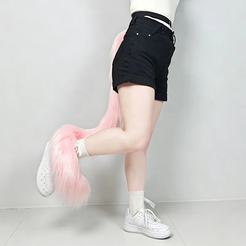 120cm Plush Cat Tail Cosplay Props Realistic Cats Tail with Leg-Wrap Wire Adjustable Belt for Halloween Furry Lolita Role Play