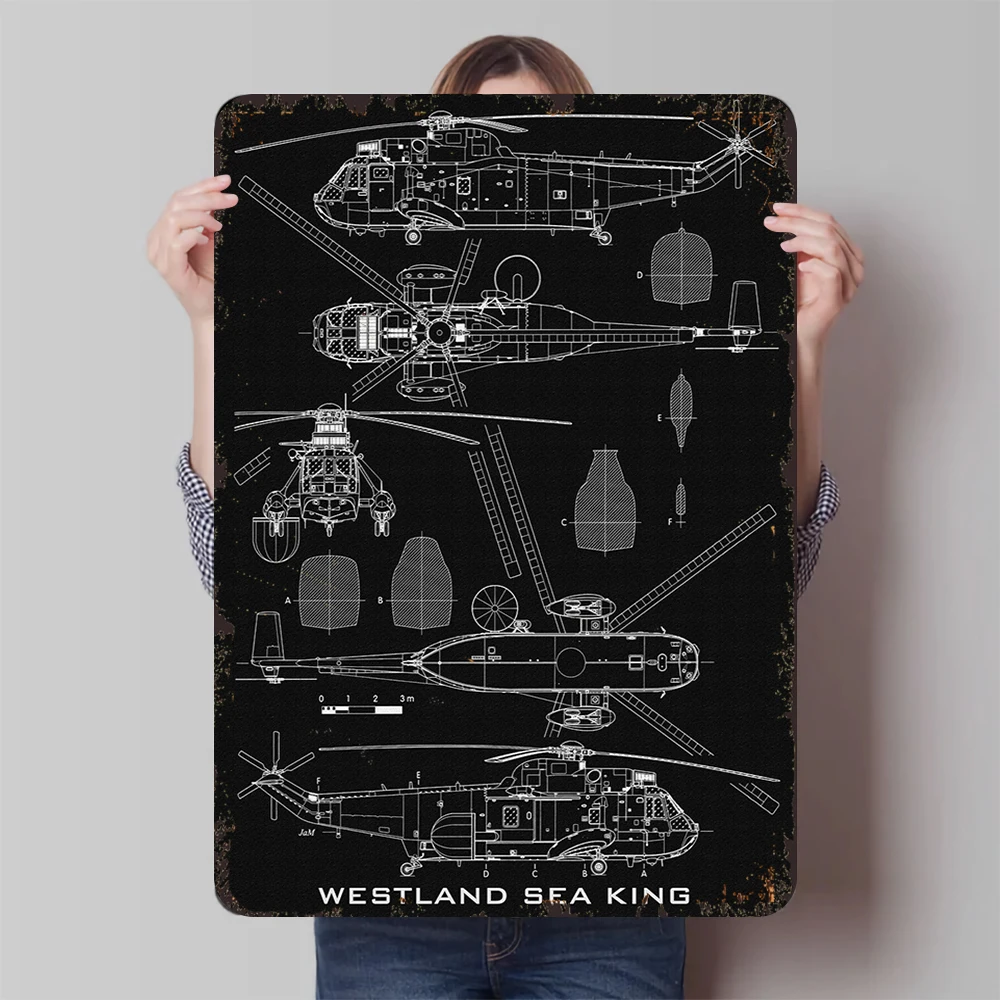 Estilo militar Vintage Westland Sea King, diseño de helicóptero, arte de pared de Metal para decoración de sala de estar, estudio y Bar