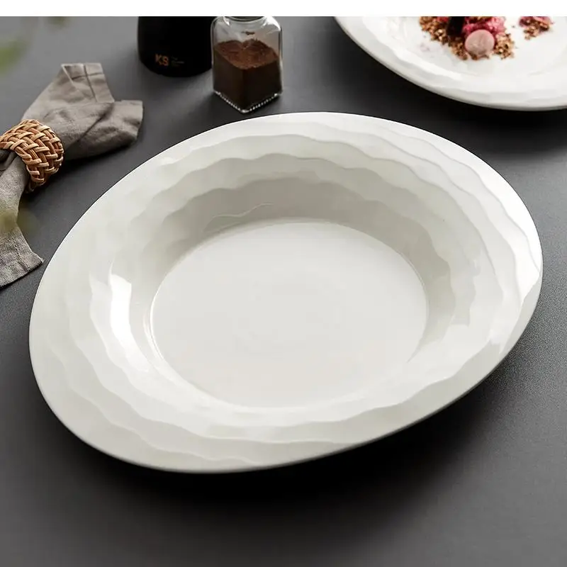 White Water Texture Special-shaped Dinner Plate Ceramic High Quality Hotel Dishes Home Dessert Irregular Cutlery