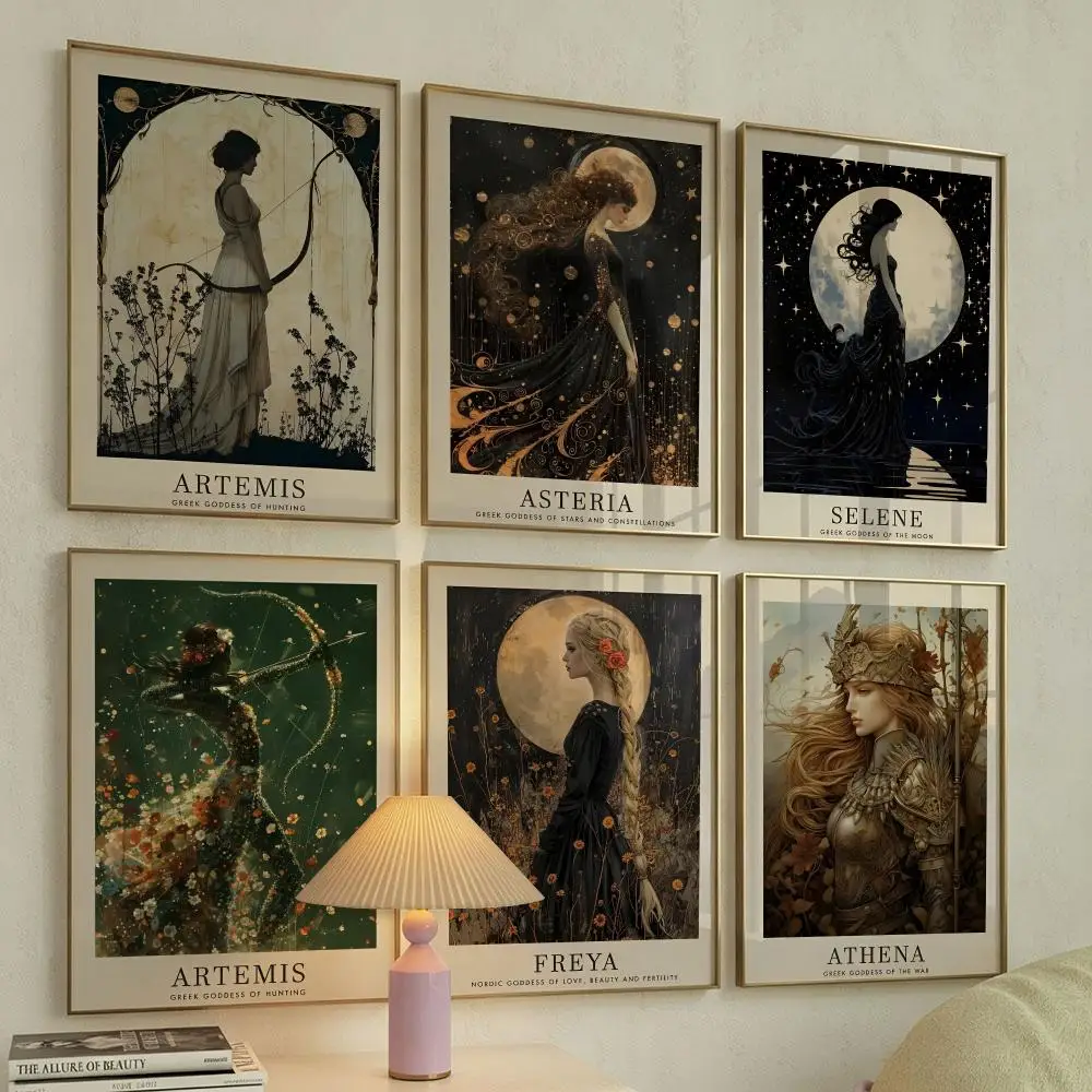 Vintage Classic Greek Mythology Goddess Calligraphy Canvas Painting Wall Art for Living Room Bedroom Home Decor Decals Gift