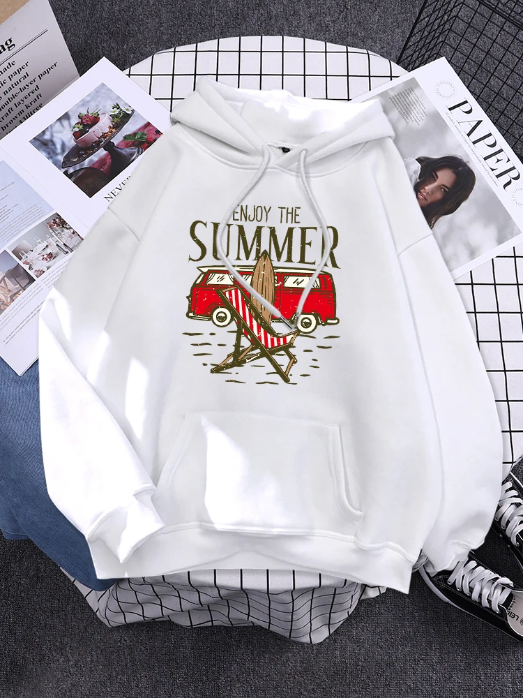 Enjoy The Summer When It'S Coming Women Hoodies Casual Autumn Clothing Fleece Sport Streetwear Cartoons Pocket Hoody For Female