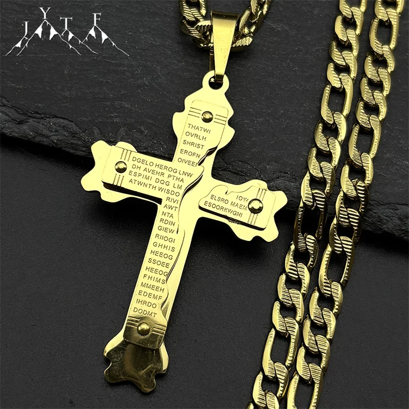 

Spanish Bible Lord's Cross Pendant Necklace for Women Men Stainless Steel Gold Color Christian Scripture Hip Hop Chain Jewelry