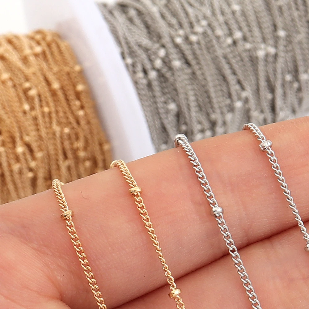 10 Yards Metall-Kupfer-Satellitenkette mit Kugelperlen für die Schmuckherstellung, DIY-Armband, Halskette, Choker, Fußkettchen, Gliederkette – Detail 2