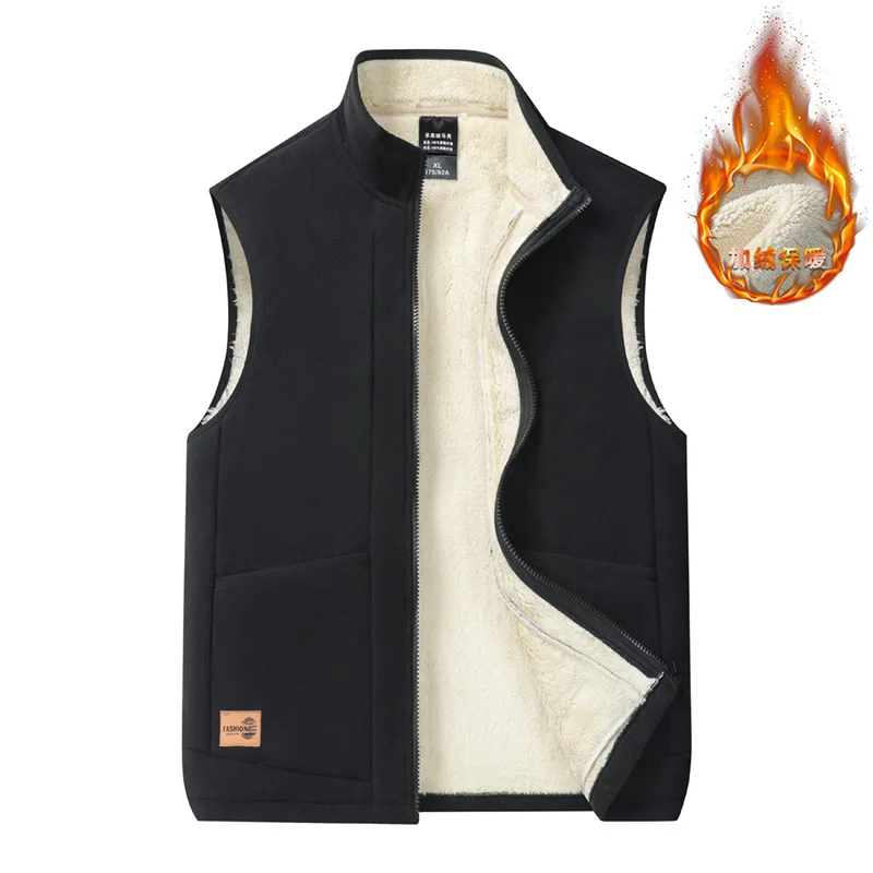 Mens Solid Color Lamb Wool Vest  2024 Autumn  Winter New Style  Inner Outer Wear Plus Size Casual Fleece-Lined Jacket