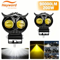 Heyword 1PC Dual Color Motorcycle Headlight Owl Design 4 Modes Auxiliary Spotlights Motorbike Scooter Fog Lamp Running Lights